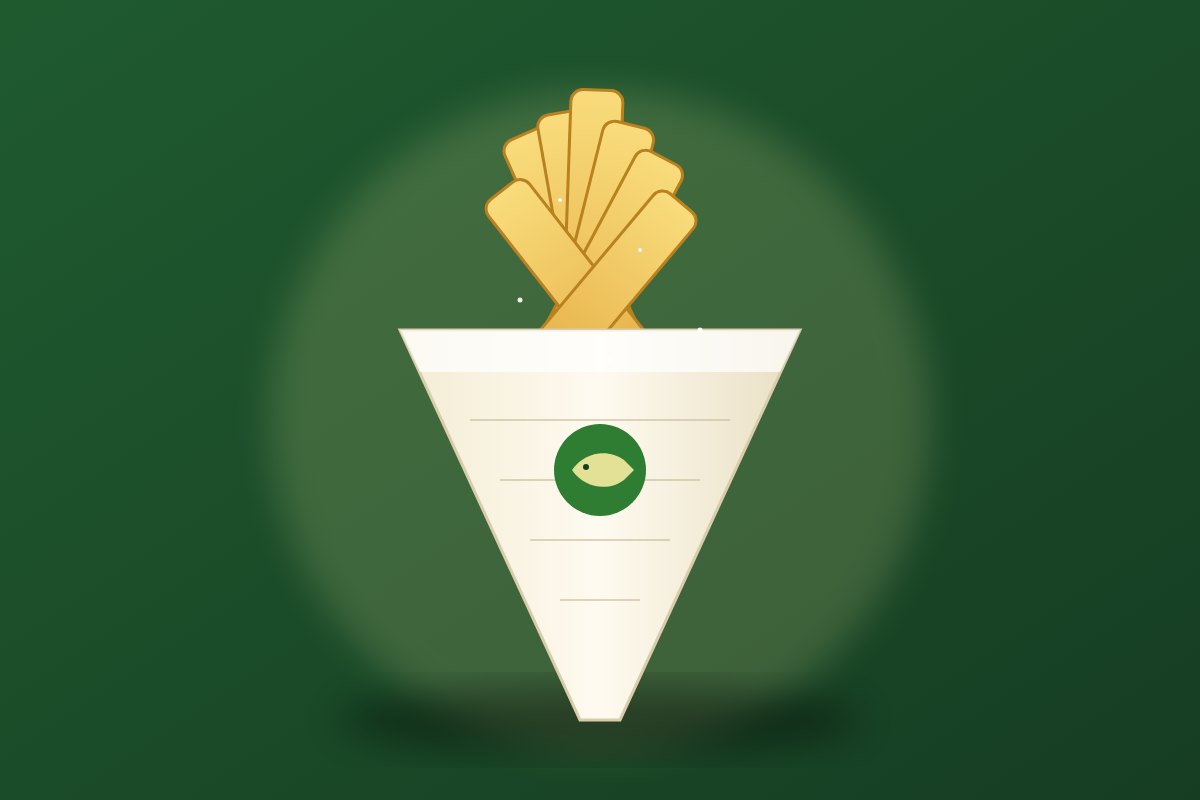 A cone of freshly fried chips from The Jolly Forest Fryer